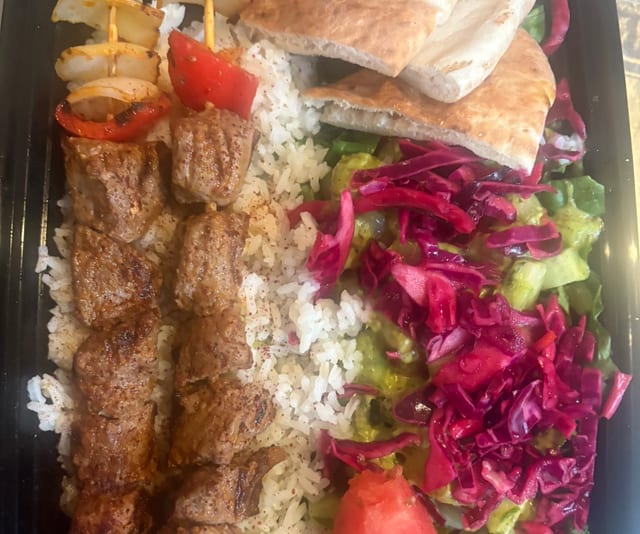 Lamb Shish Kebab Plate ￼.